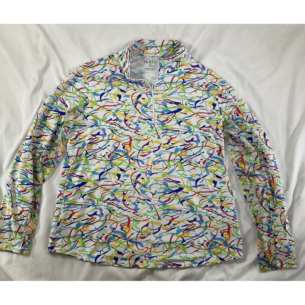 Ibkul Multicolor Mesh Long Sleeve Mock Collar 1/4 Zip Golf Shirt Size XL 195